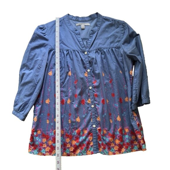 Old Navy Women's Blue Cotton Tunic Water Color Floral Print 3 Qtr Sleeve Sz Med - Picture 11 of 14